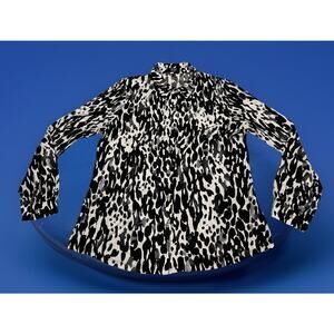 Jones New York Signature Blouse Womens Sz XL Black Grey Leopard Print Flowy Top